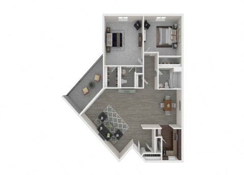 Floor plan for 2 beds, 2 baths, 1300 sqft